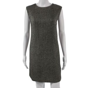 Designer Womens Wool Blend Black Shift Jacket Boat Neck Sleeveless Size M